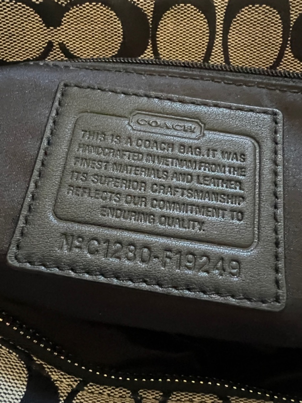 Coach Black and Tan Signature Tote with Leather Trim - Picture 6 of 6